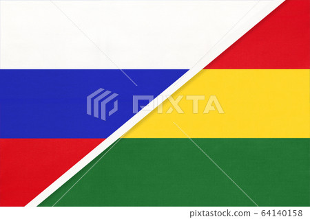 Russia vs Bolivia national flag from textile. 64140158