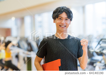 Young man, trainer, gym Young man, trainer, gym 64140190