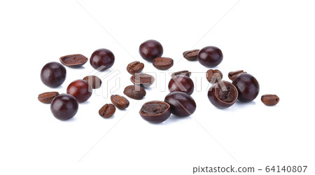 chocolate covered coffee beans on white background 64140807