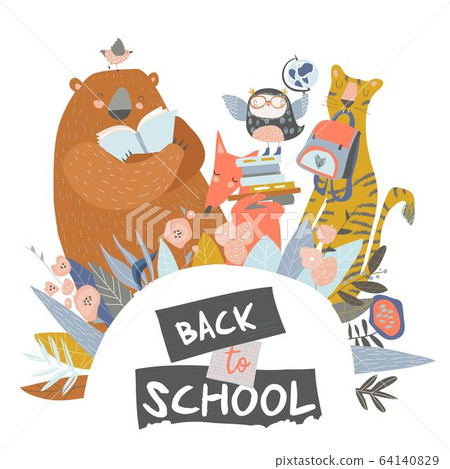 Cute animals with school equipment. Back to school 64140829