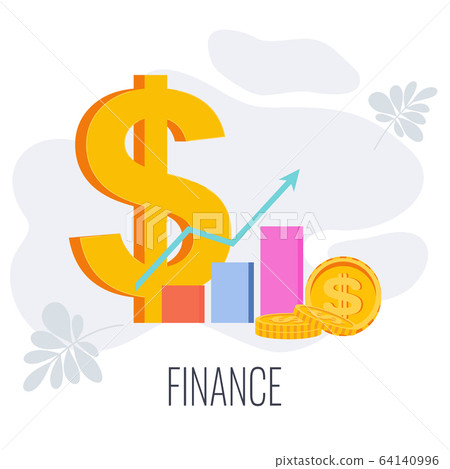 Finance infographics pictogram. Huge dollar, coins and bar graph. Finance infographics pictogram. Huge dollar, coins and bar graph. 64140996