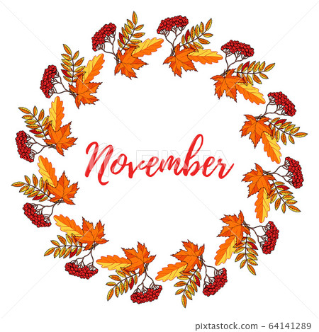 Hand drawn vintage autumn wreath 64141289
