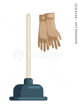 Cartoon rubber gloves and plunger set isolated 64141610