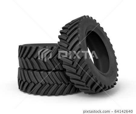 3d rendering of group of black tractor wheels isolated on white background 3d rendering of group of black tractor wheels isolated on white background 64142640