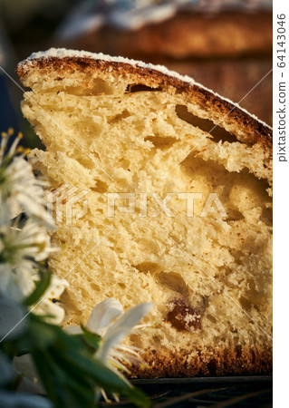 Traditional russian Easter cottage cheese dessert. Orthodox paskha, kulich cakes on table. Traditional russian Easter cottage cheese dessert. Orthodox paskha, kulich cakes on table. 64143046