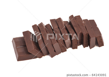 Broken chocolate bar stack isolated on white background Broken chocolate bar stack isolated on white background 64143091