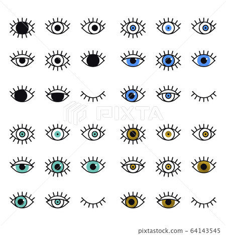 Open and closed eyes line icons set on white background. Look, see, sight, view sign and symbol. Vector linear graphic element. Optical and search theme in minimal design style. Eye with eyelashes. Open and closed eyes line icons set on white background. Look, see, sight, view sign and symbol. Vector linear graphic element. Optical and search theme in minimal design style. Eye with eyelashes. 64143545