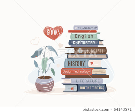 Book stack. Textbooks for academic study. Vector illustration in trendy flat style isolated on white background Book stack. Textbooks for academic study. Vector illustration in trendy flat style isolated on white background 64143571