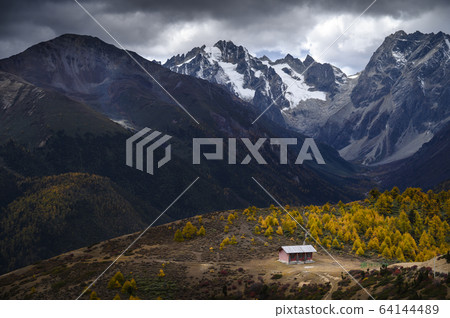 Baimang Snow Mountain view in Autumn in Shangri-la 64144489