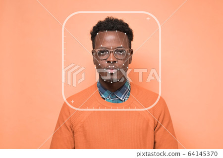 Futuristic Biometric Facial Scan. Identification of african man face. 64145370