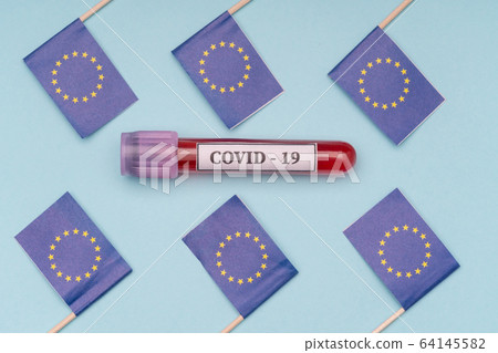 Laboratory test tubes for coronavirus and allergy tests in Europe. World pandemic Laboratory test tubes for coronavirus and allergy tests in Europe. World pandemic 64145582