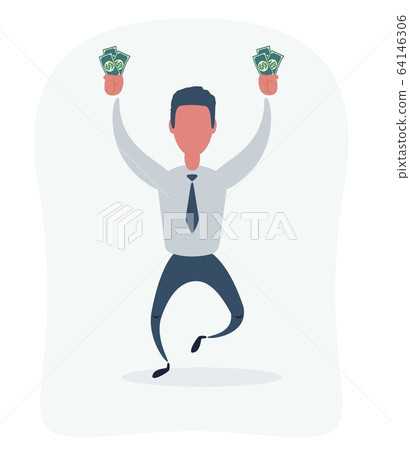 Caucasian business man running with money . Young business man stealing money. Economic crime 64146306