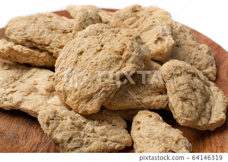 Raw Dehydrated Soy Meat or Soya Chunks Isolated 64146319