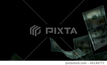 Falling flying american dollar banknotes on a black background. Falling flying american dollar banknotes on a black background. 64146771