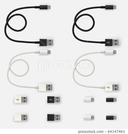 Realistic 3D USB micro cables and connectors Realistic 3D USB micro cables and connectors 64147463