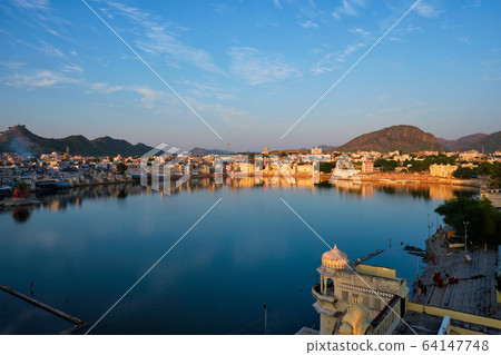 View of famous indian sacred city Pushkar with Pushkar ghats. Rajasthan, India View of famous indian sacred city Pushkar with Pushkar ghats. Rajasthan, India 64147748