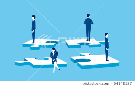 Business team and puzzle, image of teamwork collapse 64148127