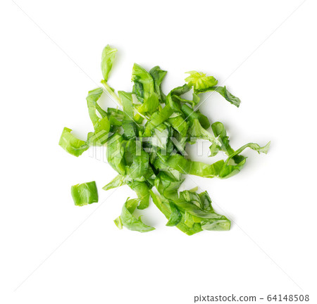 Fresh Green Chopped Basil Leaves Isolated on White 64148508