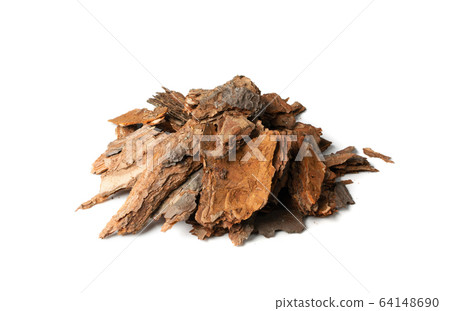 Heap of Pine Tree Bark Chip Isolated Heap of Pine Tree Bark Chip Isolated 64148690