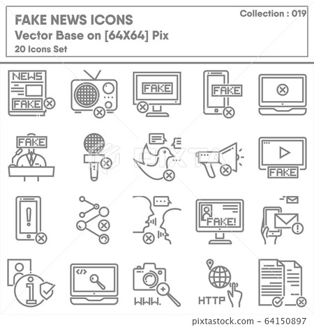 Fake News Journal of Social Media Icon Set, Propaganda False Forum Information Sharing Digital Online Collection Concept. 64150897