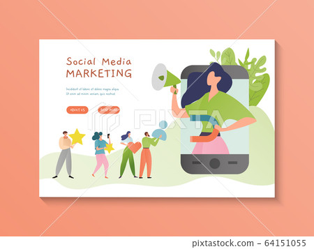 Social media marketing vector illustration. Video multimedia content online. Digital marketing concept. Woman cartoon character. 64151055