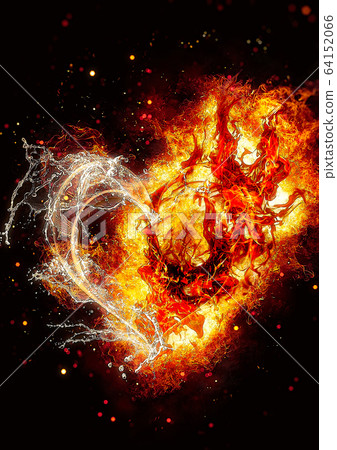 Abstract heart combining flames and water 64152066