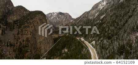 Aerial Panoramic View of a Scenic Road in the Canadian Mountain 64152109