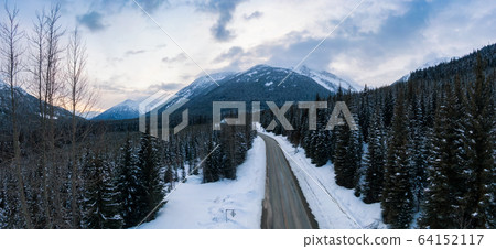 Aerial Panoramic View of a Scenic Road in the Canadian Mountain Aerial Panoramic View of a Scenic Road in the Canadian Mountain 64152117