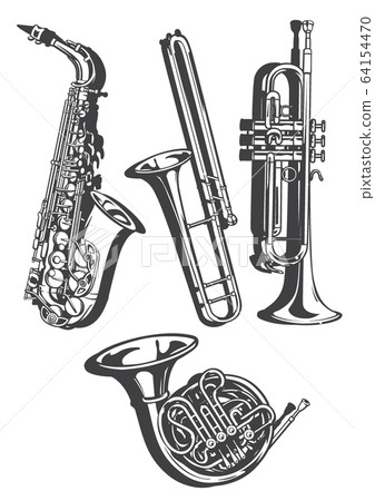 Illustration set of realistic brass instruments - Stock Illustration ...
