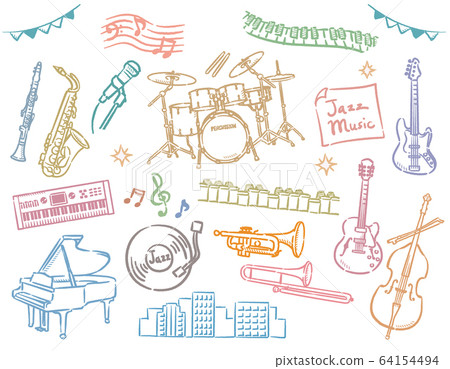 Jazz musical instrument illustration material set 64154494