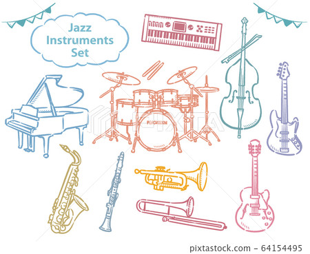 Jazz musical instrument illustration material set 64154495