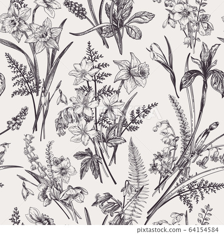 Seamless pattern with  garden flowers. 64154584