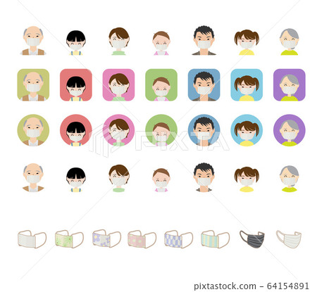 Three generations big family face icon with mask - Stock Illustration ...