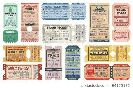 Retro railway train tickets, US America travel 64155175