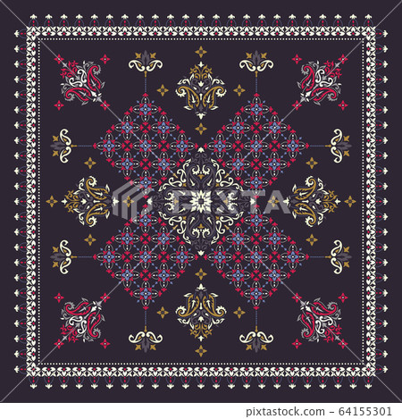 Vector ornament Bandana Print. Traditional ornamental ethnic pattern with paisley and flowers. Silk neck scarf or kerchief square pattern design style, best motive for print on fabric or papper. Vector ornament Bandana Print. Traditional ornamental ethnic pattern with paisley and flowers. Silk neck scarf or kerchief square pattern design style, best motive for print on fabric or papper. 64155301