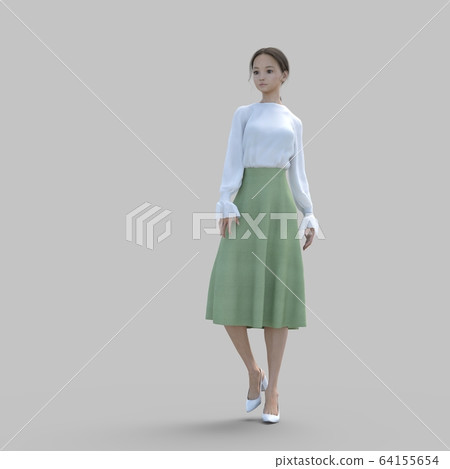 長裙女人perming3DCG插圖素材 長裙女人perming3DCG插圖素材 64155654