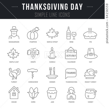 Set Vector Line Icons of Thanksgiving Day - Stock Illustration ...