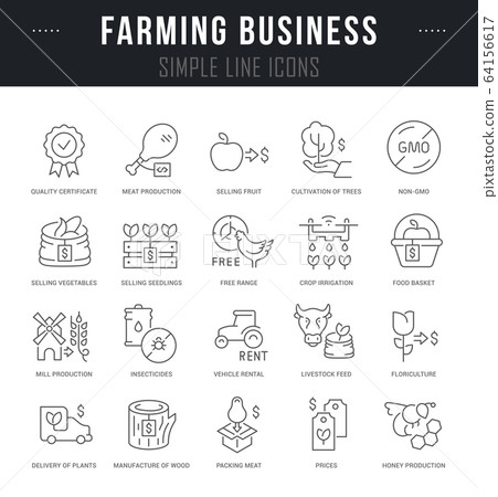 Set Vector Line Icons of Farming Business Set Vector Line Icons of Farming Business 64156617