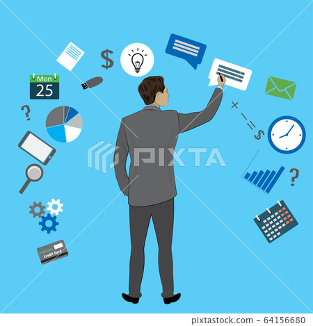 Businessman back view and business icon, 64156680