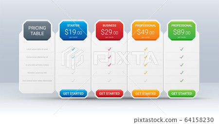 Price comparison table layout template for four products, vector illustration 64158230