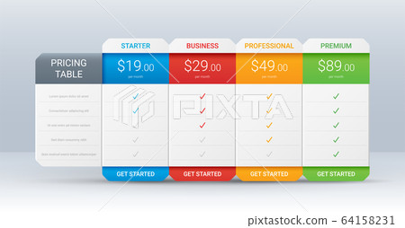 Price comparison table layout template for four products, vector illustration 64158231