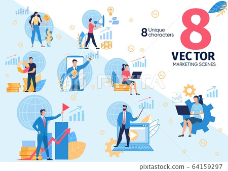 Business Digital Marketing Flat Vector Concept Set 64159297