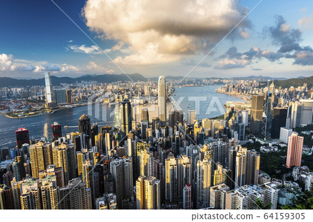 Hong Kong city skyline view from the Victoria peak. Hong Kong city skyline view from the Victoria peak. 64159305
