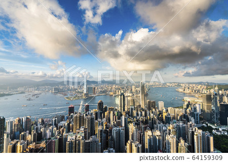 Hong Kong city skyline view from the Victoria peak. Hong Kong city skyline view from the Victoria peak. 64159309