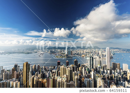 Hong Kong city skyline view from the Victoria peak. 64159311