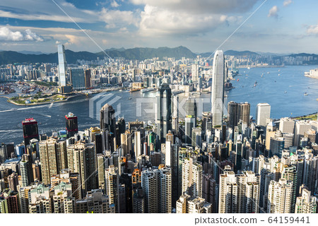 Hong Kong city skyline view from the Victoria peak. Hong Kong city skyline view from the Victoria peak. 64159441