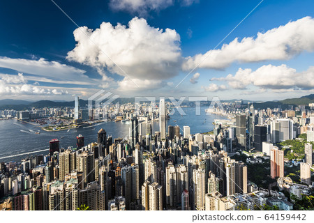 Hong Kong city skyline view from the Victoria peak. Hong Kong city skyline view from the Victoria peak. 64159442