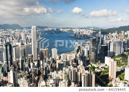 Hong Kong city skyline view from the Victoria peak. 64159445