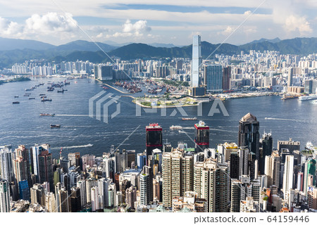 Hong Kong city skyline view from the Victoria peak. Hong Kong city skyline view from the Victoria peak. 64159446