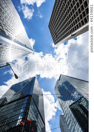 low angle view of modern office block buildings in Hong Kong. low angle view of modern office block buildings in Hong Kong. 64159661